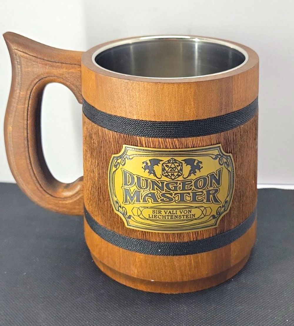 Dungeon Master 20oz Insulated Beer Mug Wood Look w/ Stainless Steel Liner